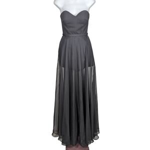La Femme Strapless Sheer Formal Dress With Romper and Sheer Skirt Black Size 2